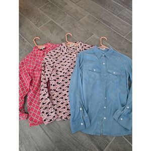 Lot of 3 Crown & Ivy Long Sleeve Button Down Shirts Size PP petite chambray whal